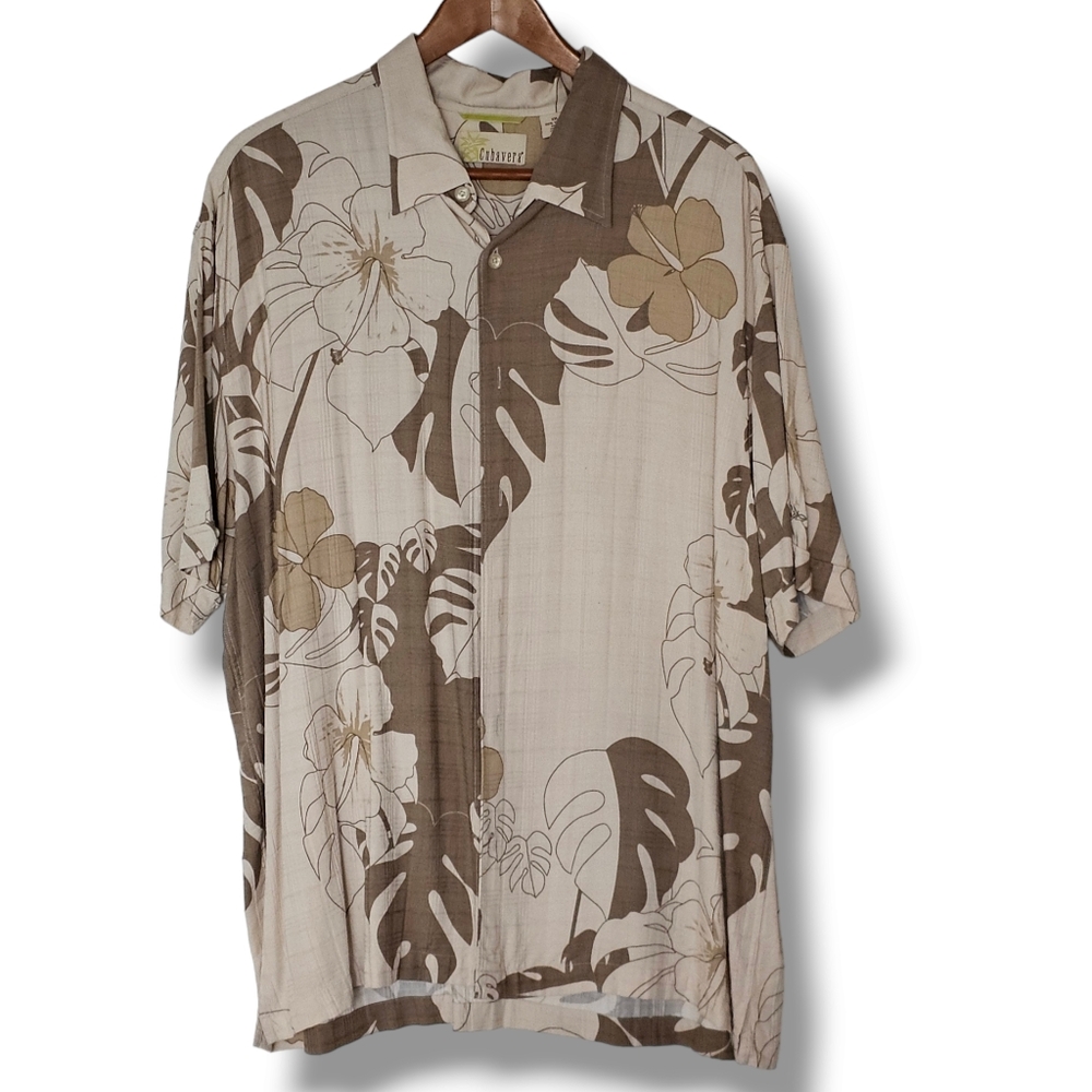 Cubavera Hawaiian Shirt Mens Size XXL Short‎ Sleeve Flower Tan Beige